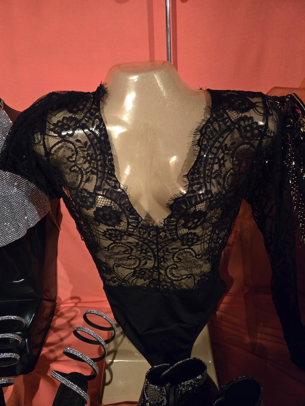 Black Lace Deep V Bodysuit